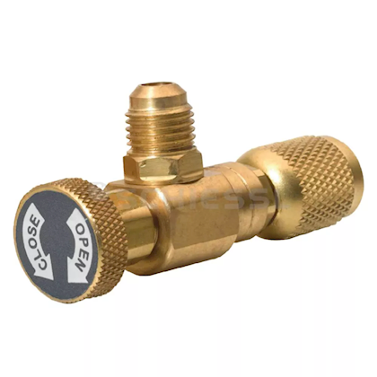 Haakse schräderopener 1/4" - 1/4" SAE voor R410A / R32